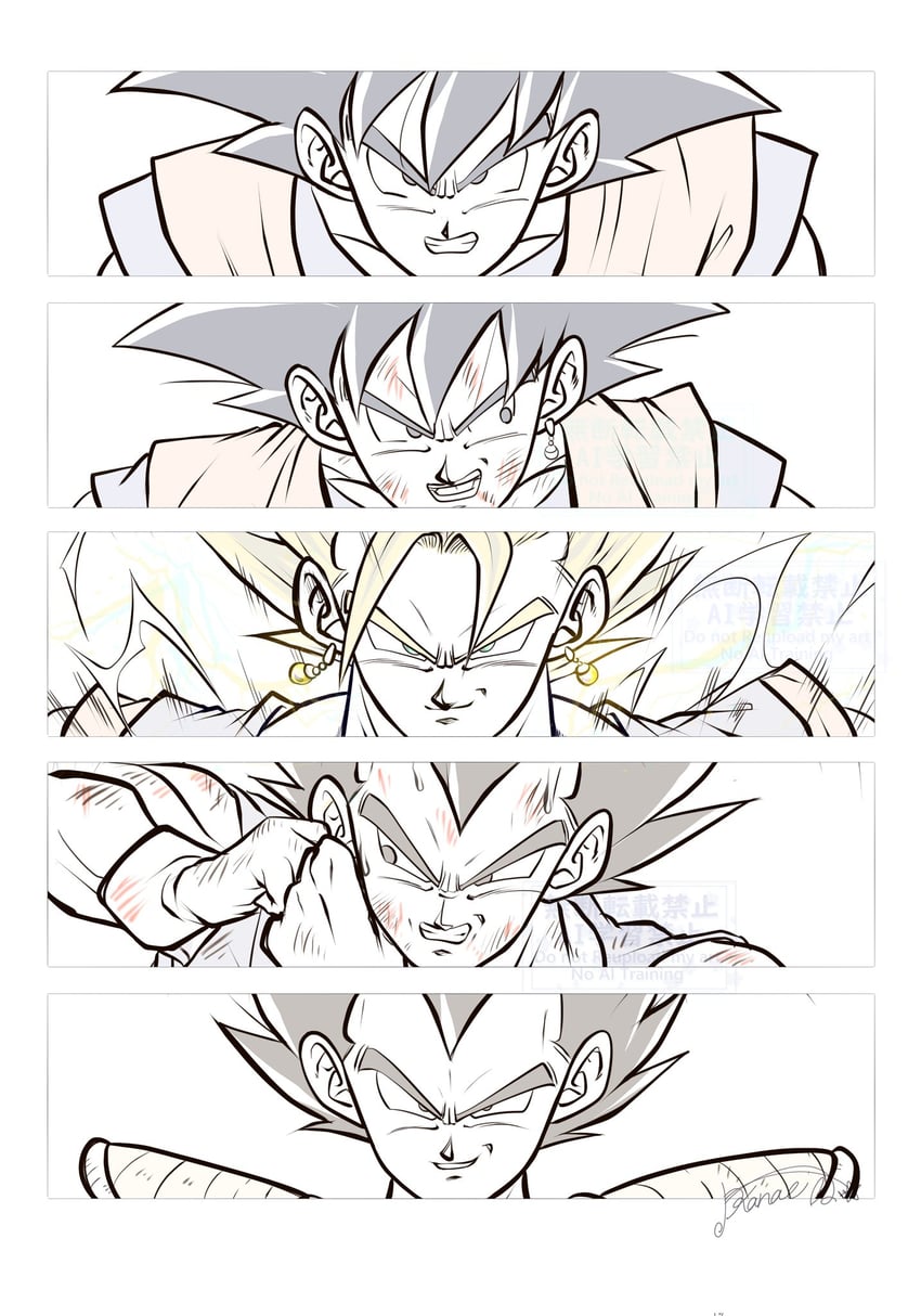 son goku, vegeta, and vegetto (dragon ball and 1 more) drawn by kanaetecho