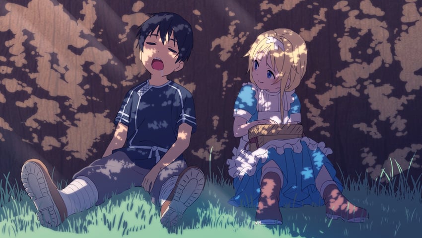 kirito and alice zuberg (sword art online and 1 more) drawn by tanaka_masaaki