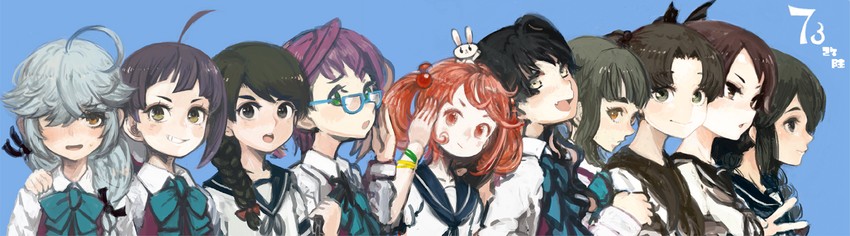 sazanami, naganami, shikinami, ayanami, isonami, and 5 more (kantai collection) drawn by fujinozu
