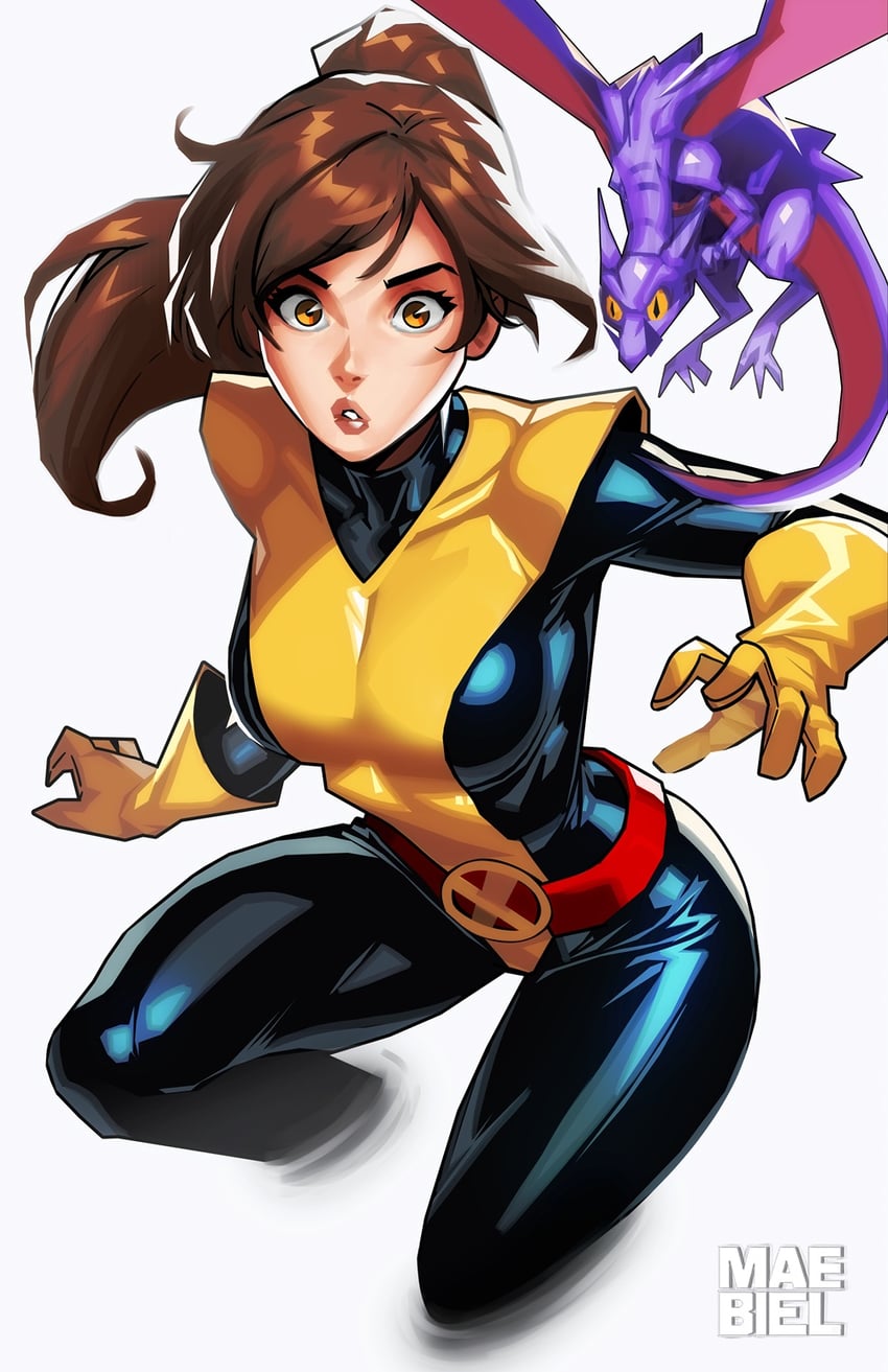 kitty pryde and lockheed (marvel and 1 more) drawn by maebiel
