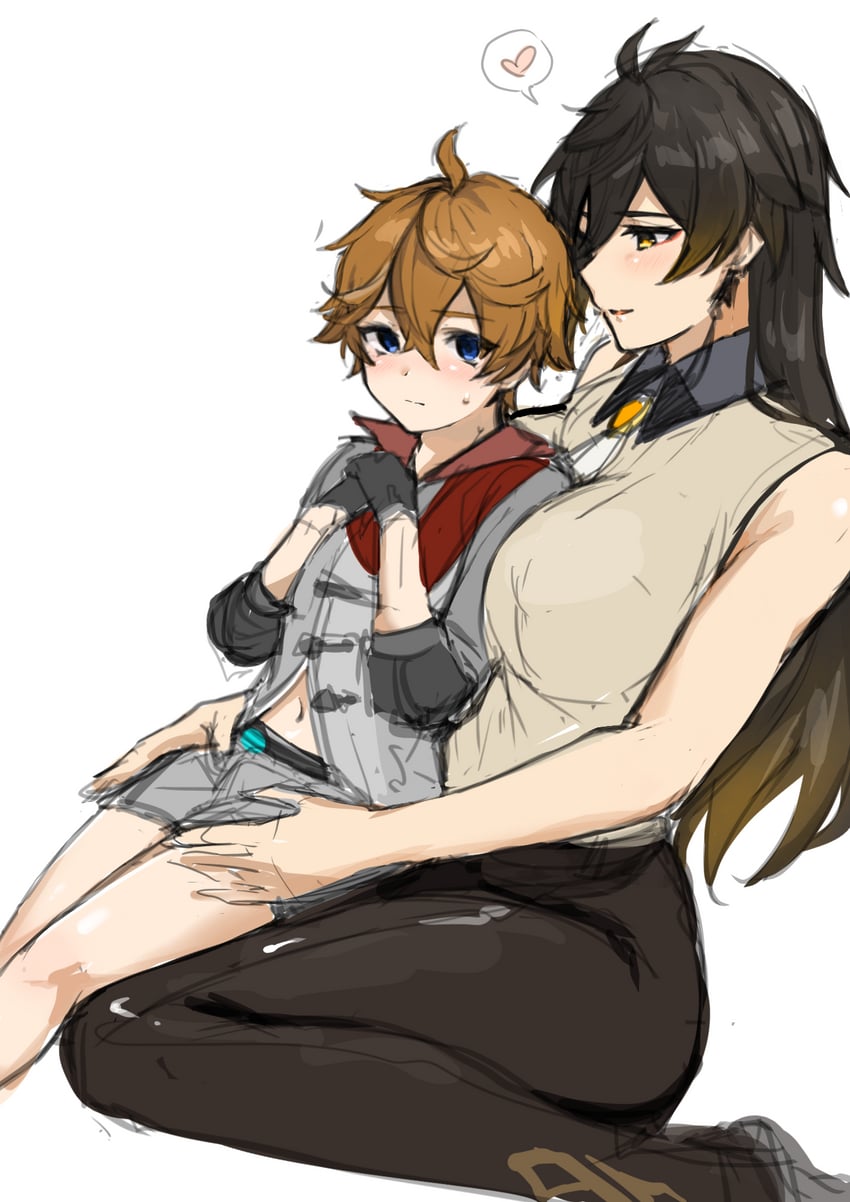 zhongli and tartaglia (genshin impact) drawn by nipio