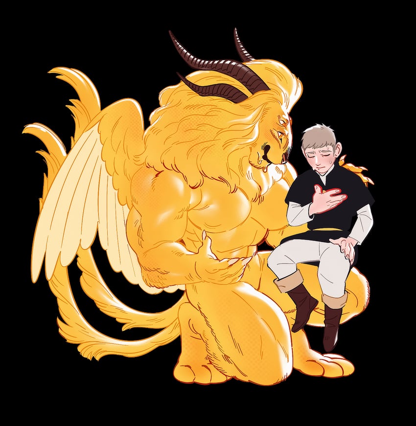 laios touden and winged lion (dungeon meshi) drawn by aatom87