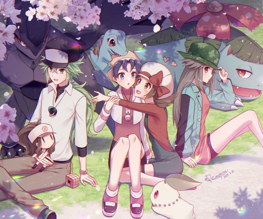 hilda, leaf, lyra, n, kris, and 4 more (pokemon and 4 more) drawn by remoyona
