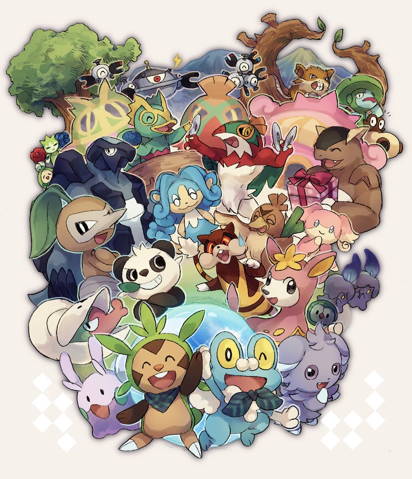 magnemite, litwick, goomy, espurr, chespin, and 21 more (pokemon and 2 more) drawn by elizabeth_(tomas21)