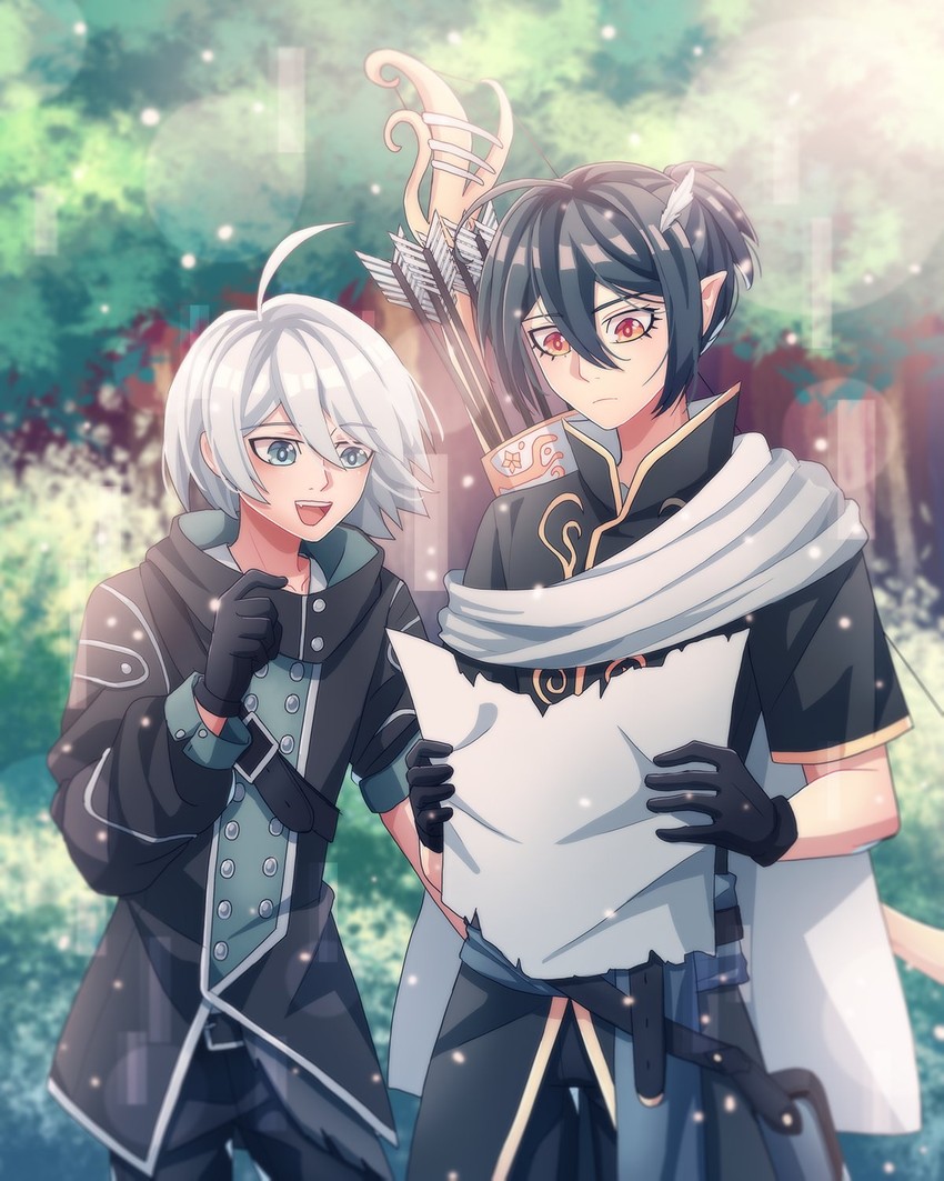 saihara shuichi and k1-b0 (danganronpa and 1 more) drawn by cheer_(cheerpuppy14)