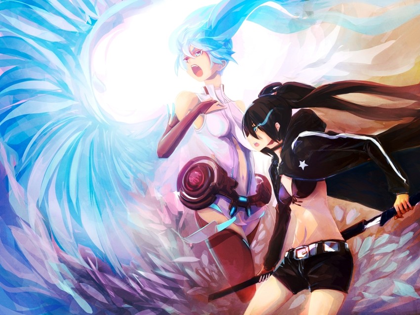 hatsune miku and black rock shooter (vocaloid and 1 more) drawn by nephy
