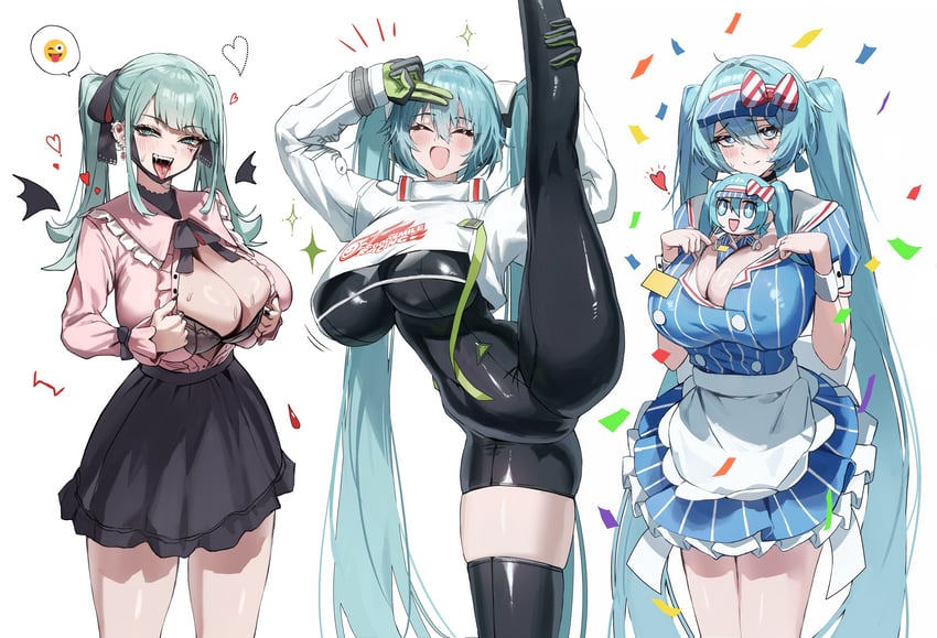 hatsune miku and racing miku (vocaloid and 3 more) drawn by dotthebot