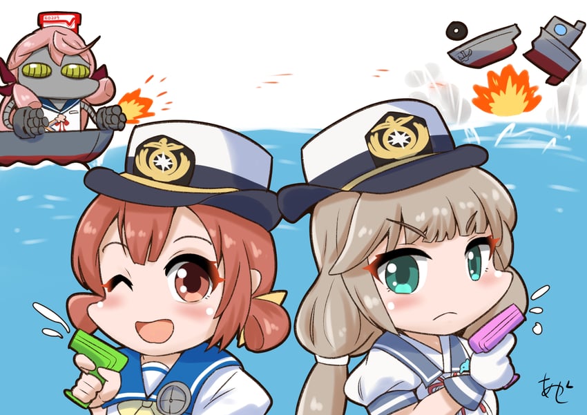 akashi, mikura, and kaiboukan no. 4 (kantai collection) drawn by akashieru