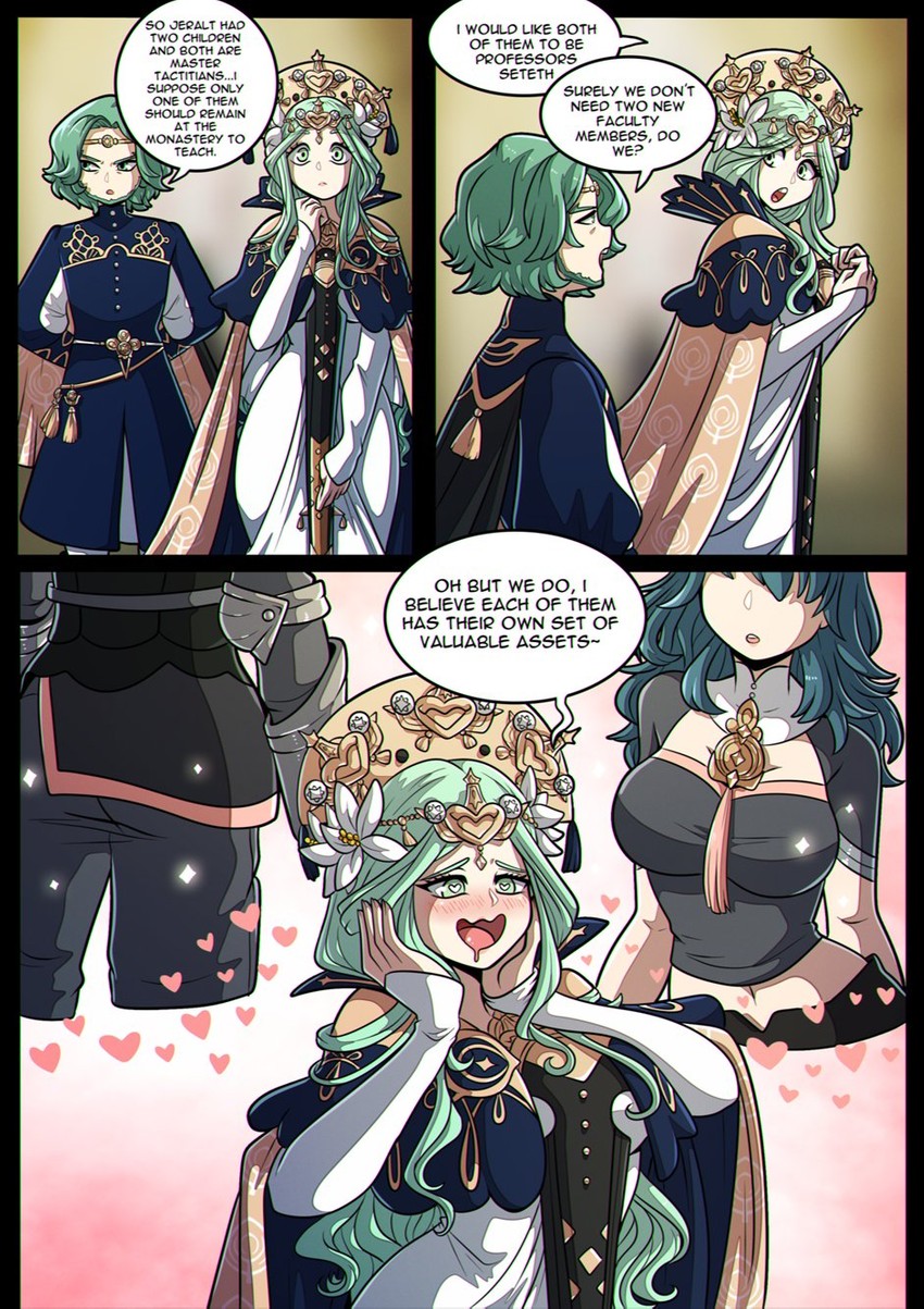 female byleth, male byleth, rhea, and seteth (fire emblem and 1 more) drawn by kinkymation
