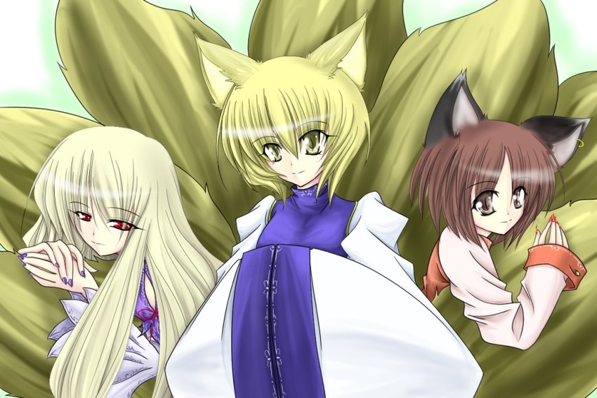 yakumo yukari, yakumo ran, and chen (touhou) drawn by yukina_enju