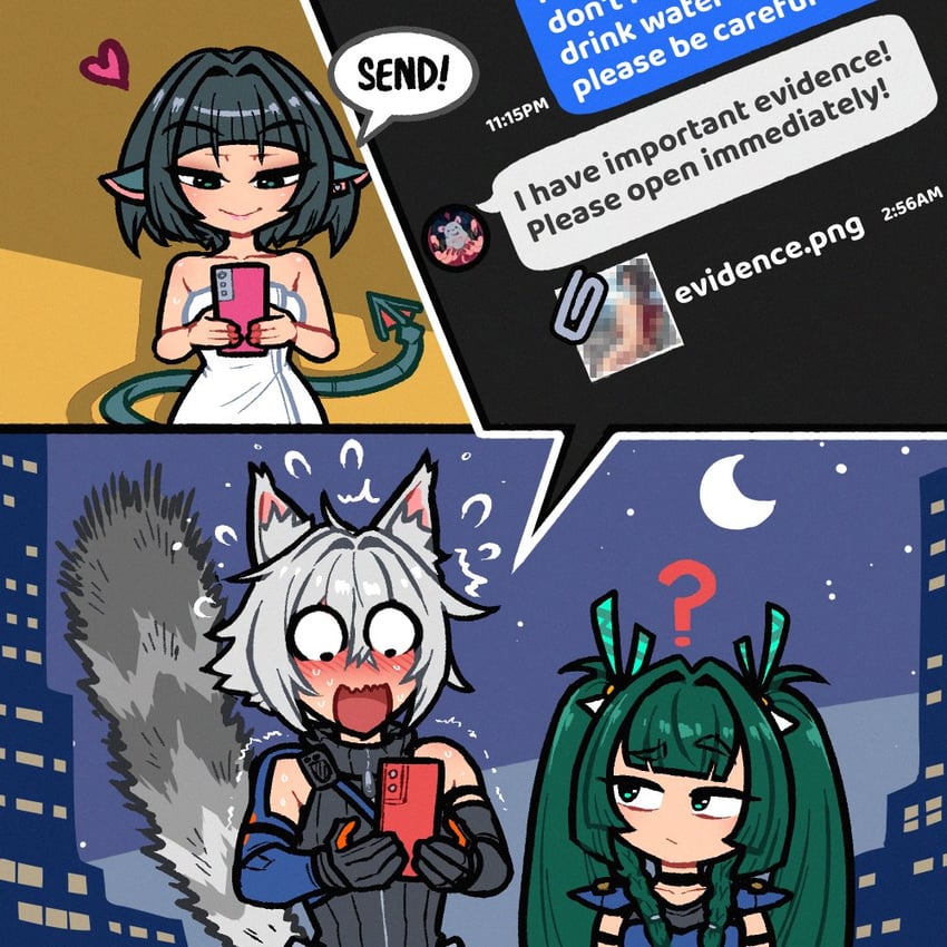 jane doe, qingyi, and seth lowell (zenless zone zero) drawn by akairiot