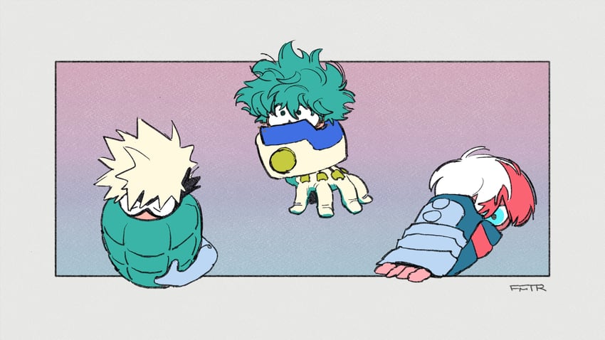 midoriya izuku, bakugou katsuki, todoroki shoto, and dynamy (boku no hero academia) drawn by fmtrwaaai