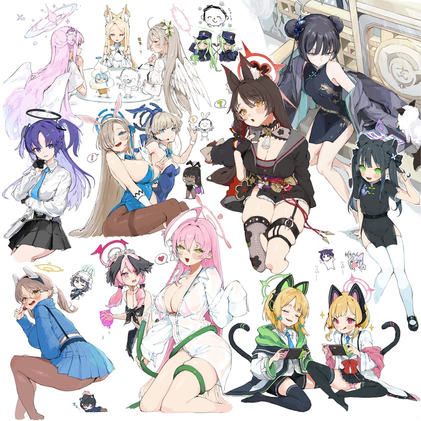 sensei, yuuka, doodle sensei, asuna, mika, and 19 more (blue archive) drawn by ira_n