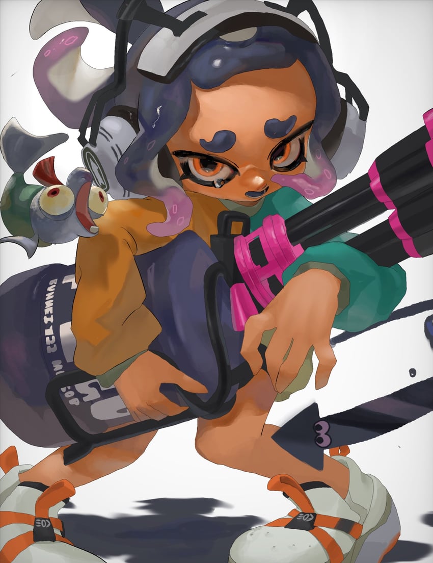octoling player character, octoling girl, and smallfry (splatoon and 1 more) drawn by mepo_1