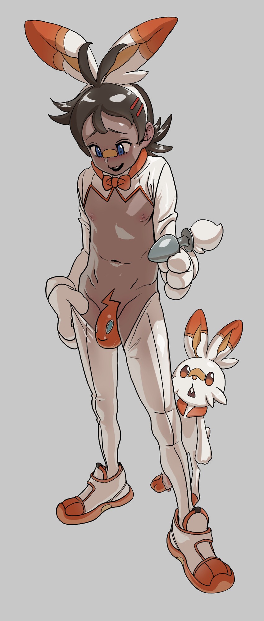 rotom, scorbunny, and goh (pokemon and 1 more) drawn by monster_frog