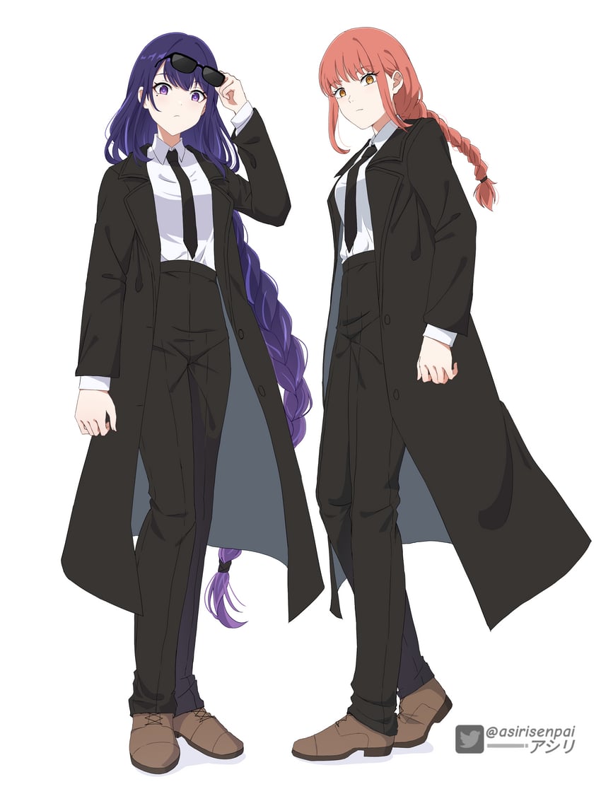 raiden shogun and makima (genshin impact and 1 more) drawn by asiri_senpai