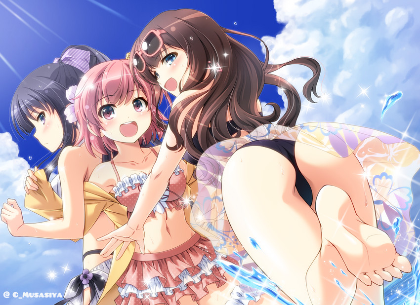 hitotsuyanagi riri, kaede johan nouvel, and shirai yuyu (assault lily) drawn by musashiya_chougenbou