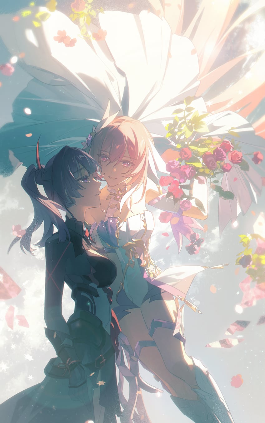 raiden mei and elysia (honkai and 1 more) drawn by tcuas