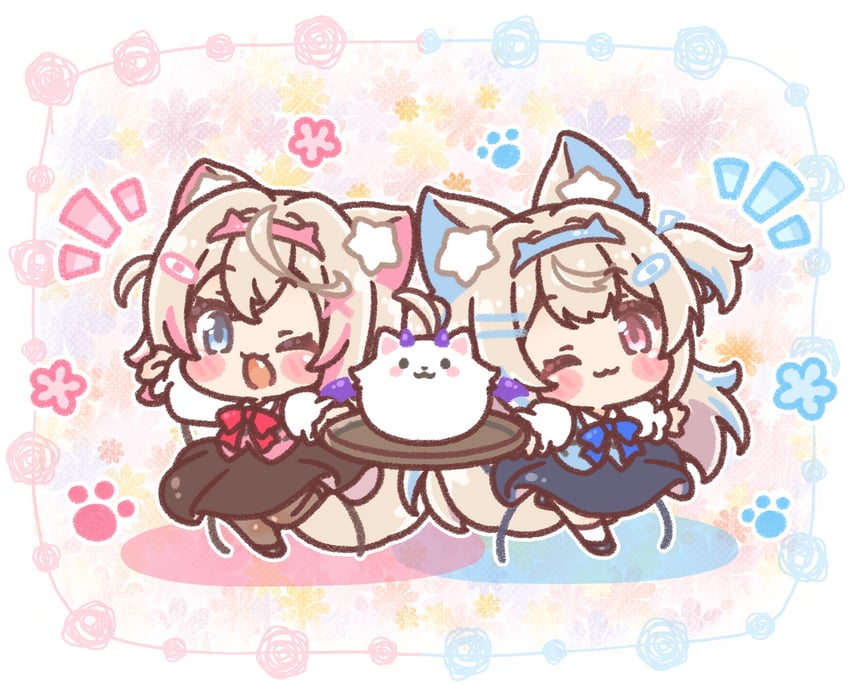 kafuu chino, fuwawa abyssgard, mococo abyssgard, hoto cocoa, and perroccino (hololive and 2 more) drawn by mitarashi_neko