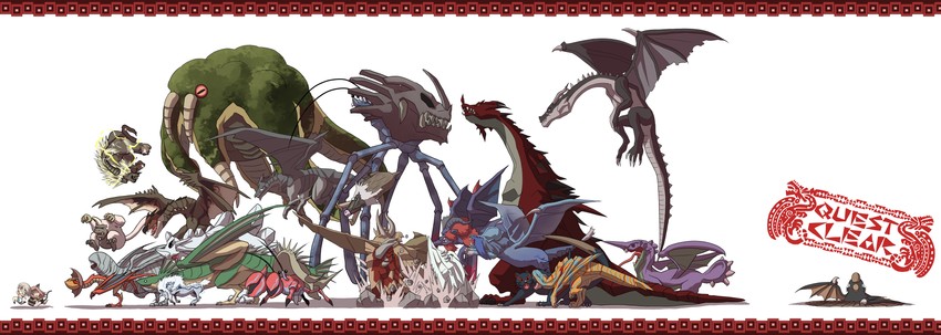felyne, rathalos, rajang, nargacuga, khezu, and 19 more (monster hunter) drawn by tsukumo_(soar99)