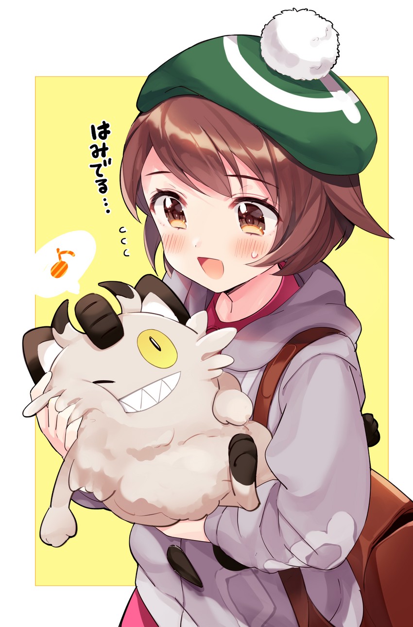 gloria and galarian meowth (pokemon and 1 more) drawn by kanda_done