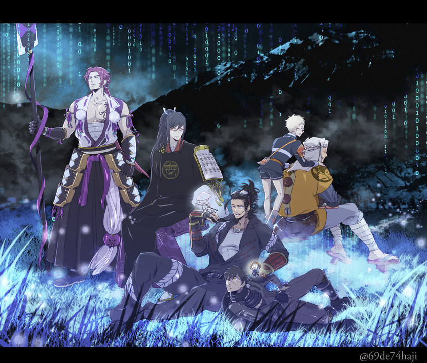 doudanuki masakuni, tonbokiri, tarou tachi, hakata toushirou, nihongou, and 3 more (touken ranbu) drawn by 69bones