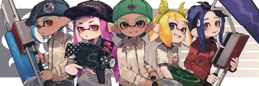 inkling player character, inkling girl, octoling player character, octoling girl, and inkling boy (splatoon) drawn by prat_rat