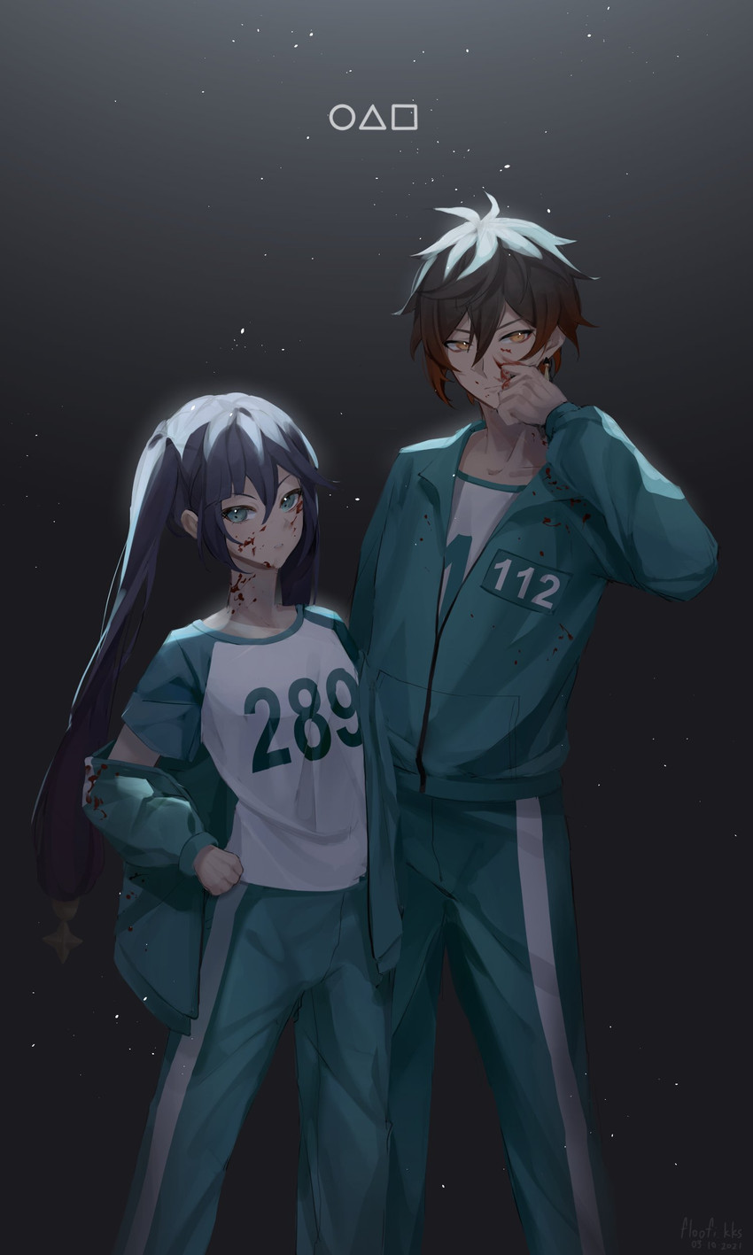 zhongli and mona (genshin impact and 1 more) drawn by floofikks