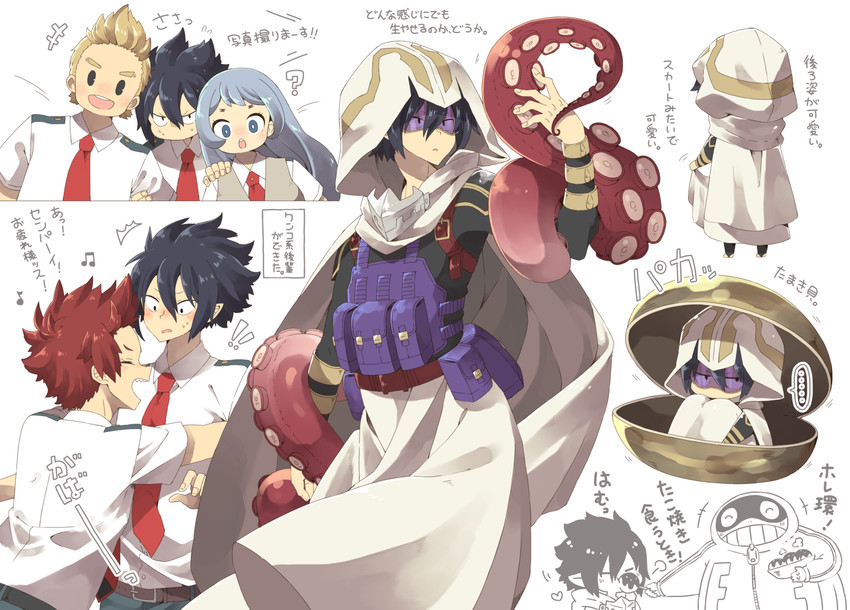 hado nejire, kirishima eijiro, togata mirio, amajiki tamaki, and fat gum (boku no hero academia) drawn by uppi