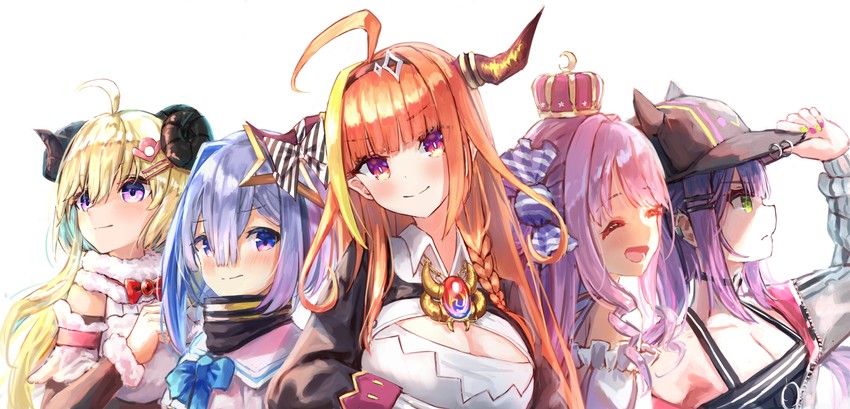 tokoyami towa, amane kanata, kiryu coco, tsunomaki watame, himemori luna, and 1 more (hololive) drawn by yu_hydra