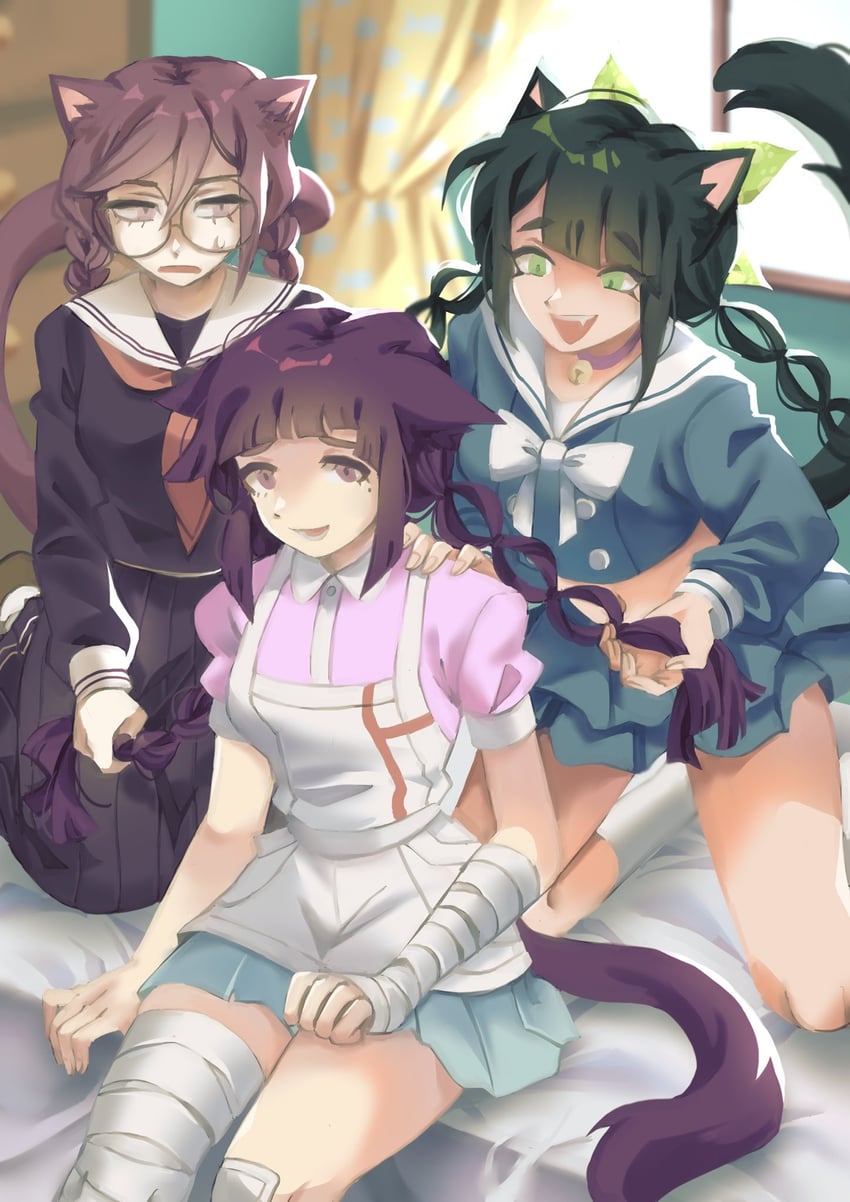 tsumiki mikan, fukawa toko, and chabashira tenko (danganronpa and 3 more) drawn by karu_(8komori)
