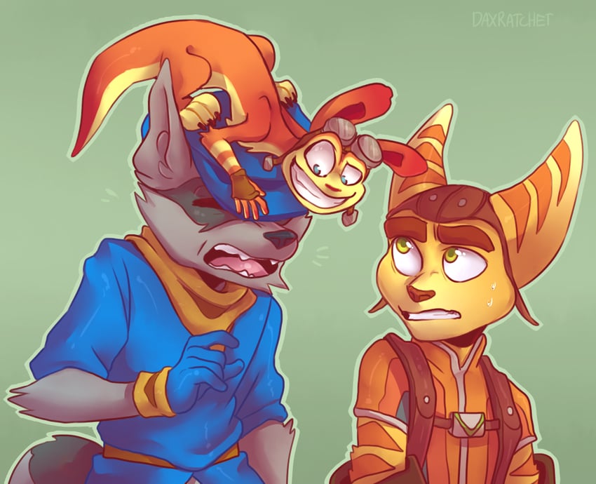 sly cooper, ratchet, and daxter (sly cooper and 2 more) drawn by daxratchet