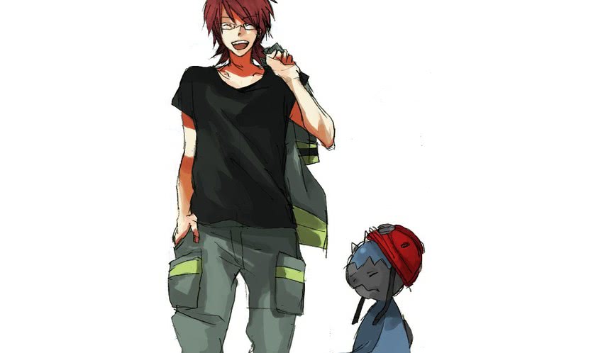 roark and cranidos (pokemon and 1 more) drawn by taoru_(t_kiji)