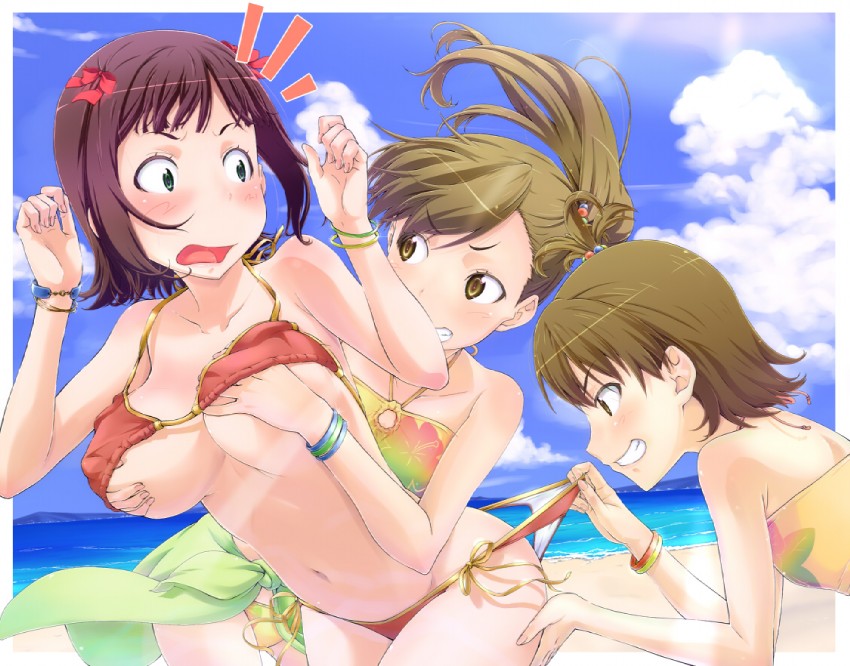 amami haruka, futami mami, and futami ami (idolmaster and 1 more) drawn by sashisu