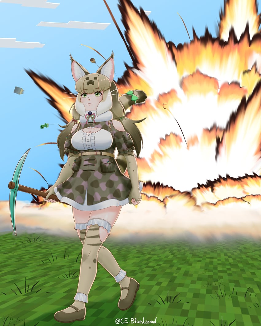 creeper and jungle cat (kemono friends and 2 more) drawn by ce_bluelizard