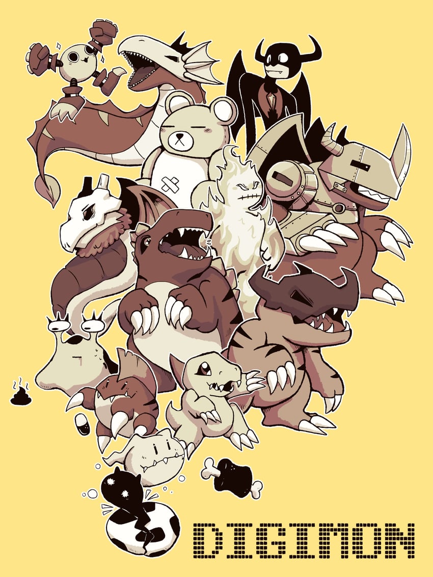 agumon, greymon, koromon, botamon, numemon, and 8 more (digimon) drawn by beetalerry