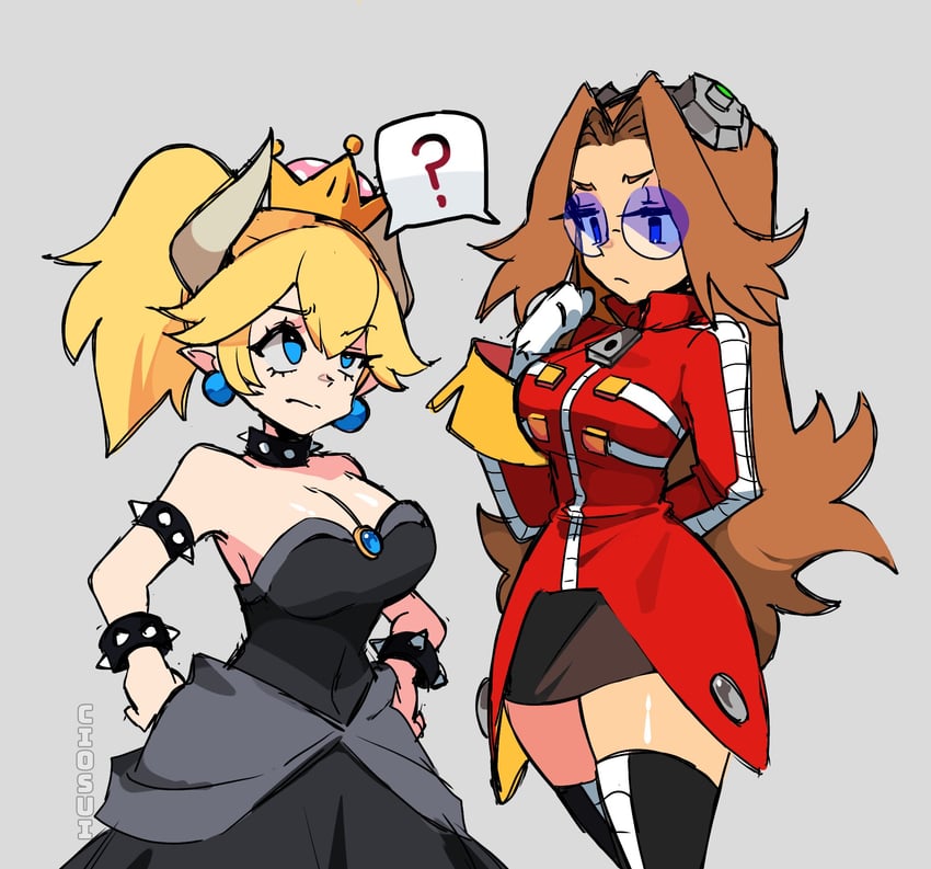 bowsette, dr. eggman, and eggma'am (mario and 2 more) drawn by cio_(ciosui)