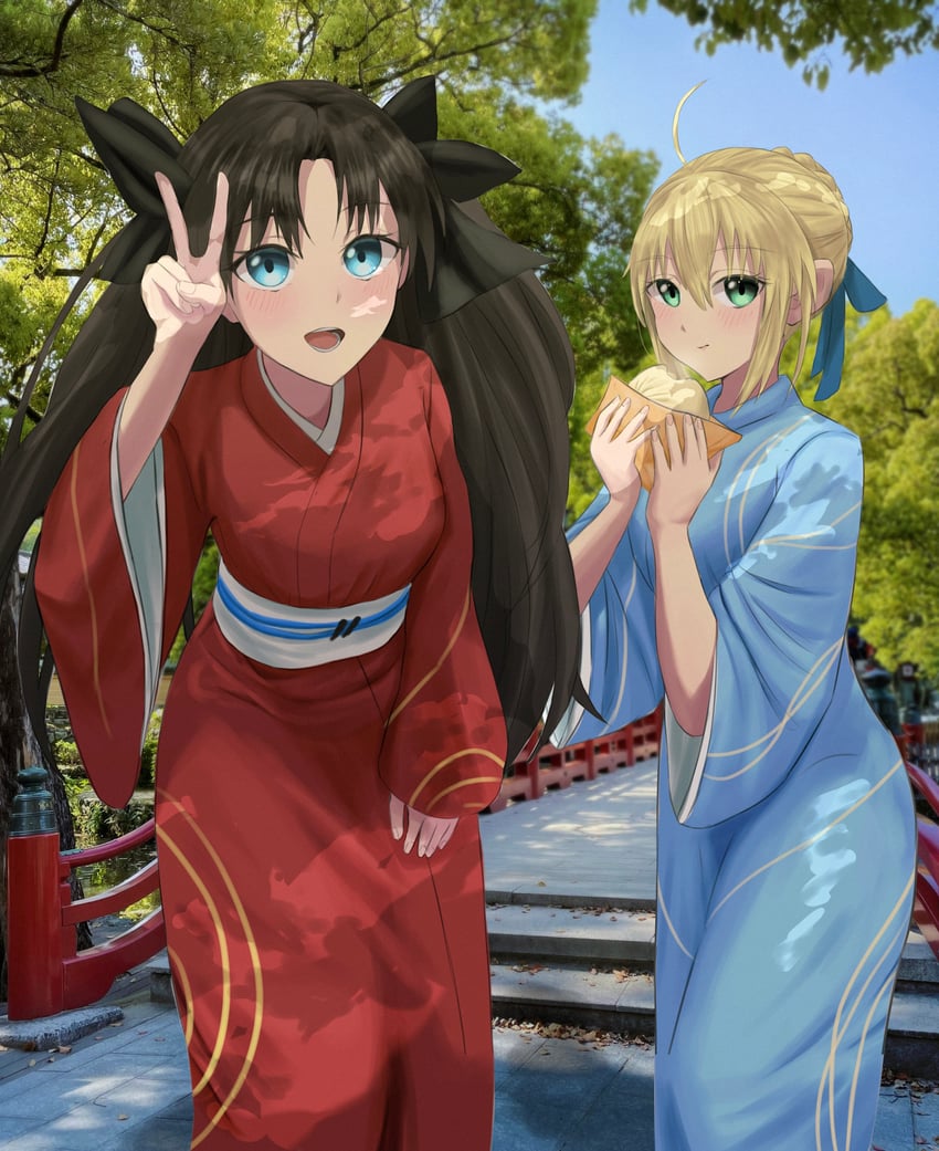 artoria pendragon, saber, and tohsaka rin (fate and 1 more) drawn by namatako_2416
