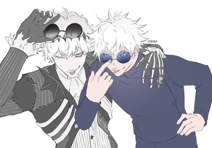 gojou satoru and skully j. graves (jujutsu kaisen and 1 more) drawn by y0w0ya
