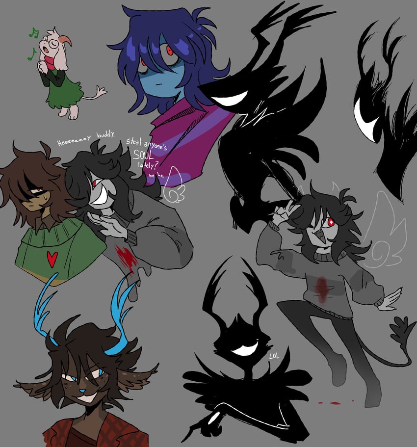 kris, ralsei, roaring knight, and december holiday (deltarune) drawn by moonpaw17
