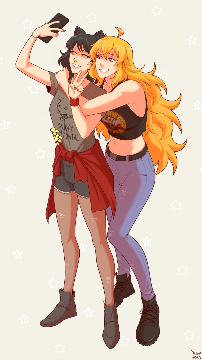 yang xiao long and blake belladonna (rwby) drawn by yellow_nicky