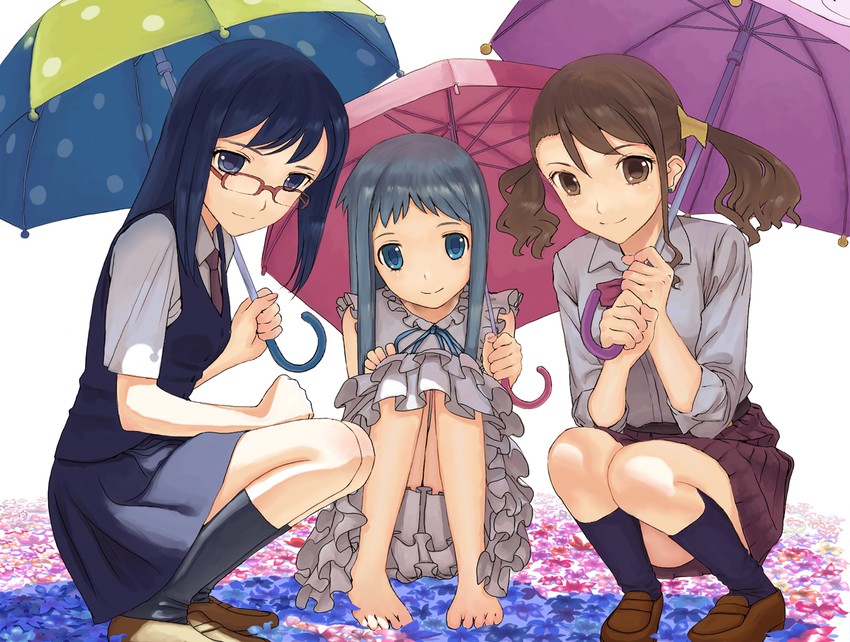 honma meiko, anjou naruko, and tsurumi chiriko (ano hi mita hana no namae wo bokutachi wa mada shiranai.) drawn by mocha_(snowflake)