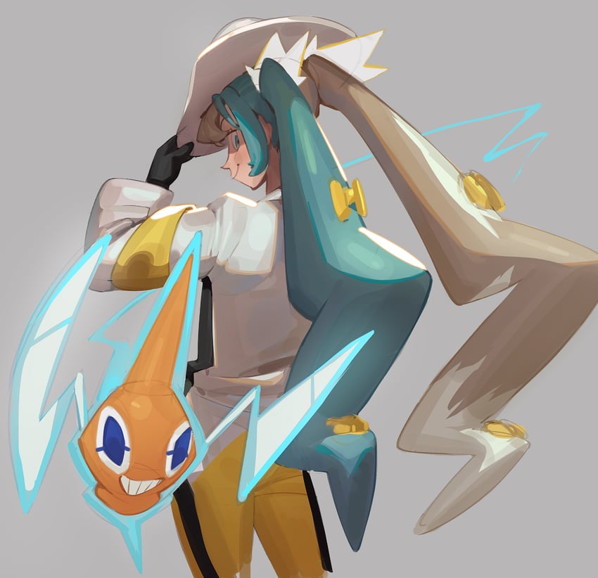 hatsune miku, rotom, and electric miku (pokemon and 2 more) drawn by eskey_09