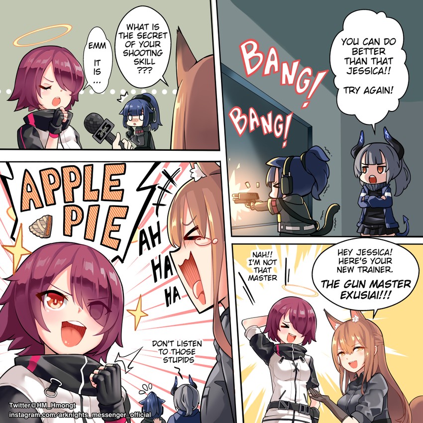 exusiai, jessica, franka, and liskarm (arknights) drawn by hm_(hmongt)