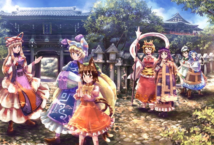 yakumo yukari, yakumo ran, chen, hijiri byakuren, toramaru shou, and 2 more (touhou) drawn by shiizako_you