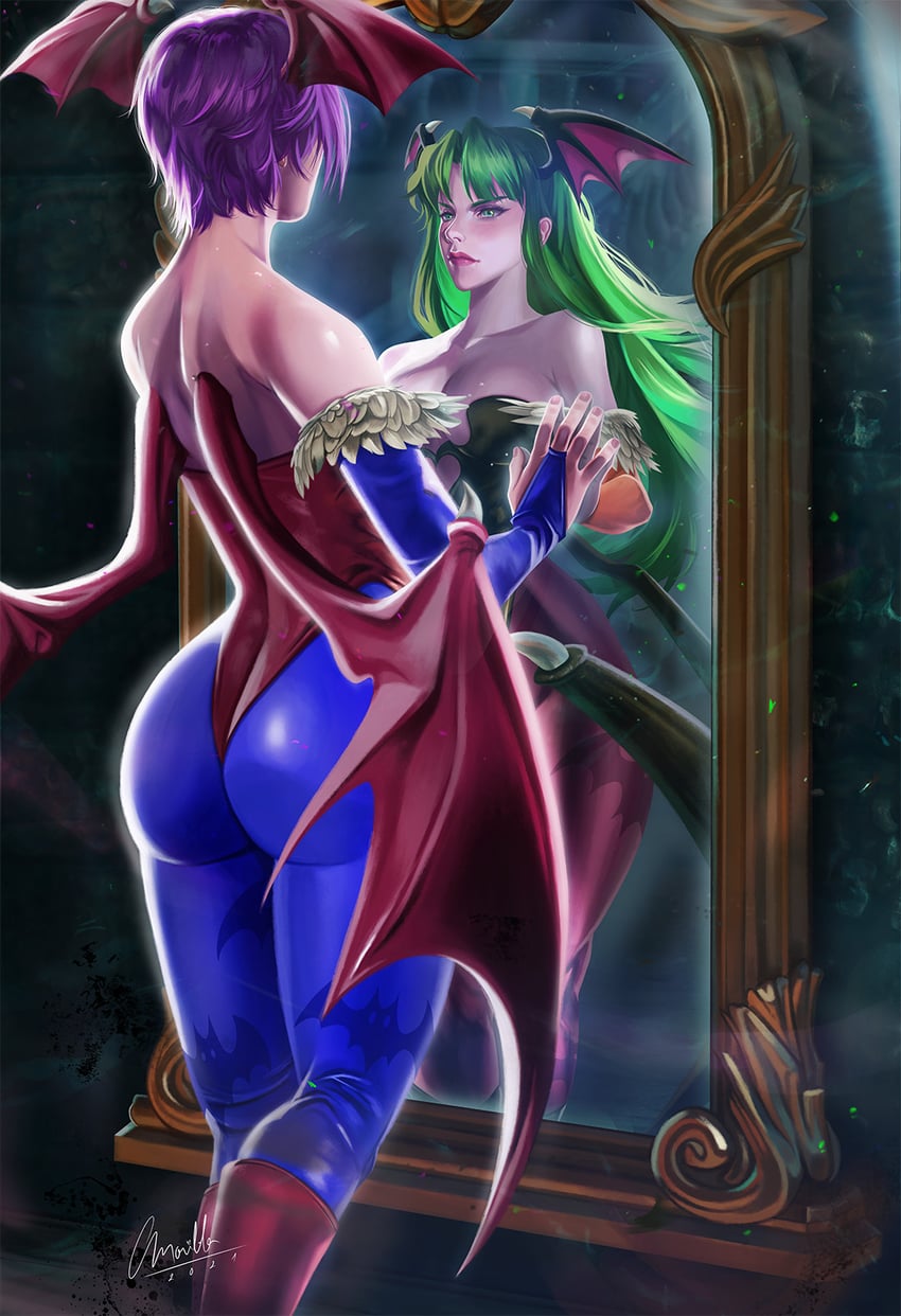 morrigan aensland and lilith (darkstalkers) drawn by carlos_morilla