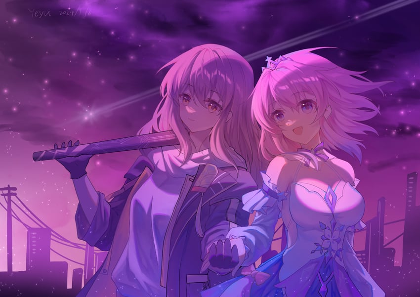 trailblazer, stelle, and march 7th (honkai and 1 more) drawn by chunduyeyu