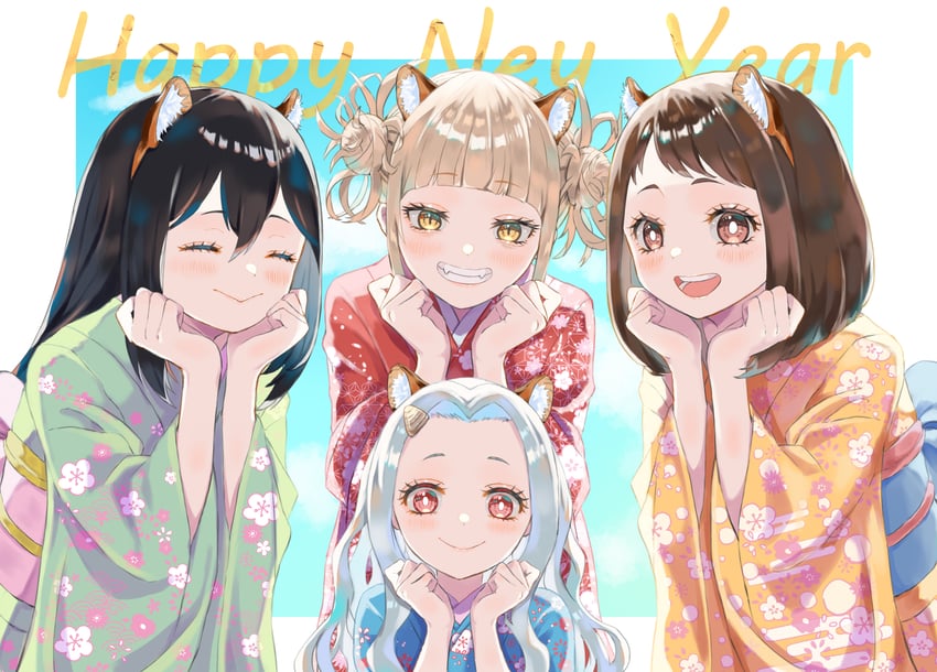 uraraka ochaco, toga himiko, asui tsuyu, and eri (boku no hero academia) drawn by kiina_(mrnsor)