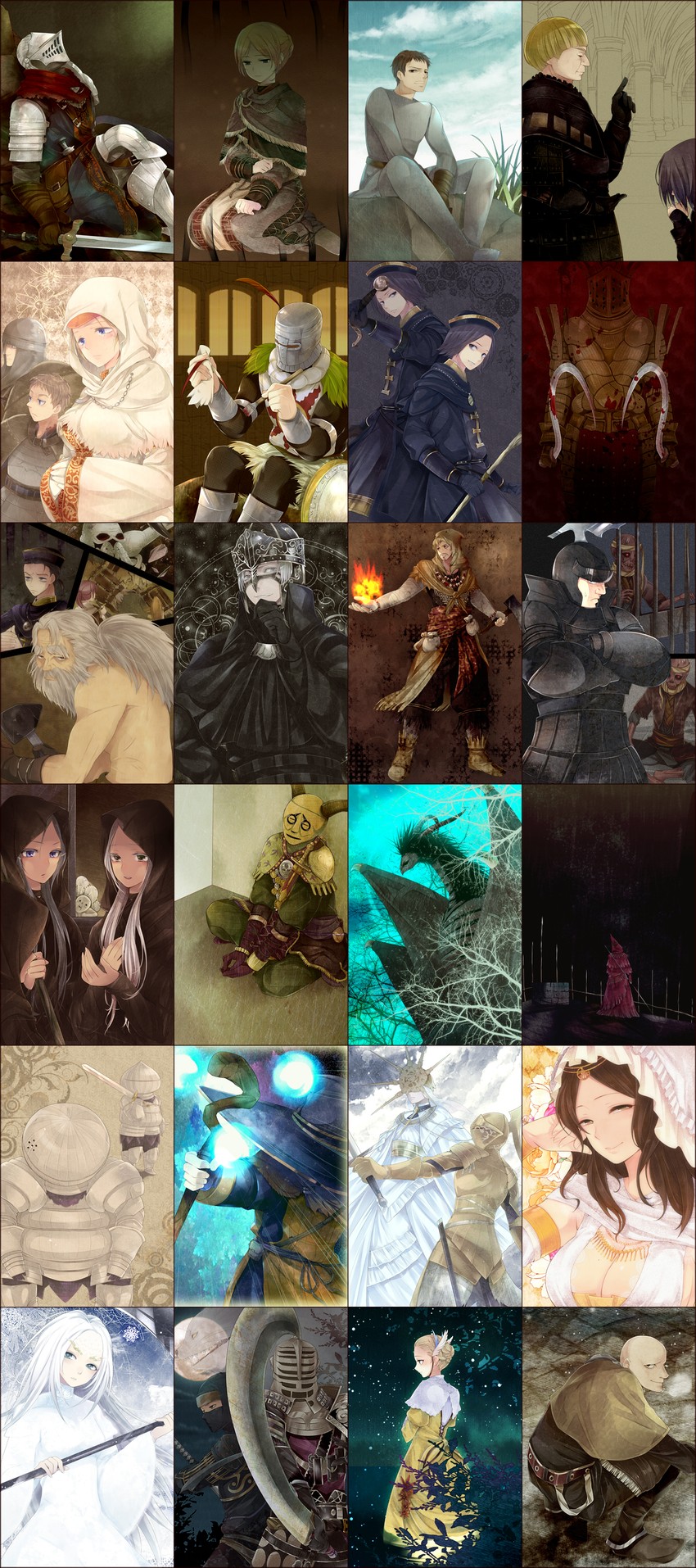 dark sun gwyndolin, priscilla the crossbreed, solaire of astora, queen of sunlight gwynevere, patches, and 31 more (dark souls and 1 more) drawn by ocha_(hutuumikan)