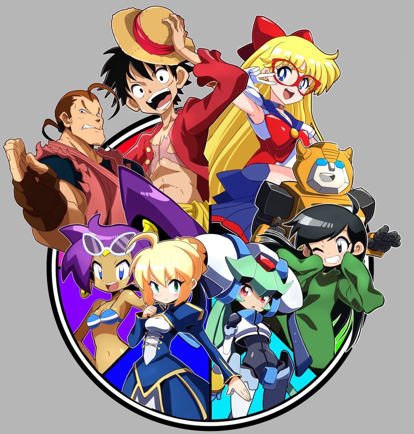 artoria pendragon, saber, monkey d. luffy, aino minako, shantae, and 6 more (fate and 11 more) drawn by sakurajyousui_nami